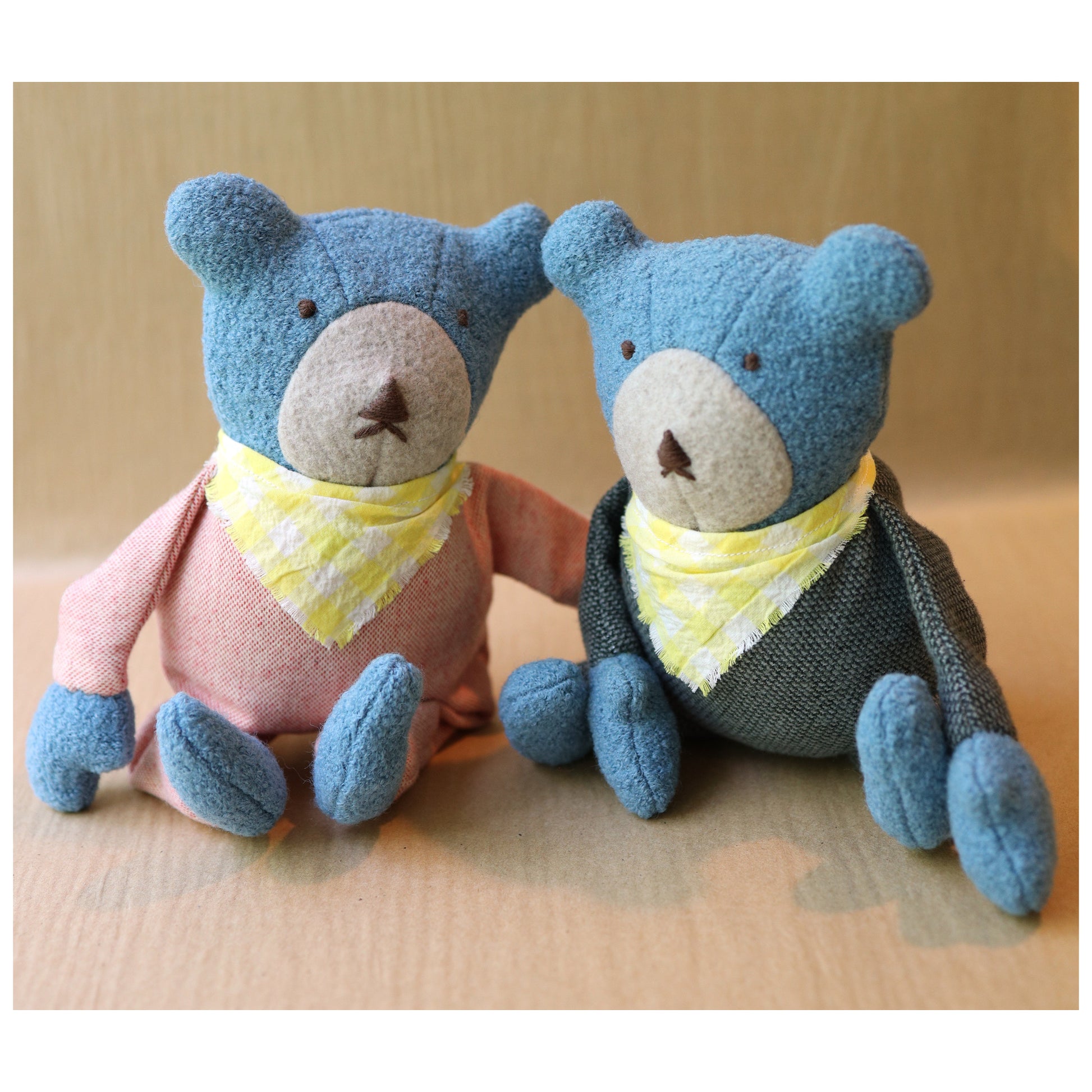 Berry the Floppy Teddy bears in peach and pepper pajamas and wool boucle