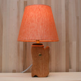 log lamp on, mandarin linen shade, oak, brass