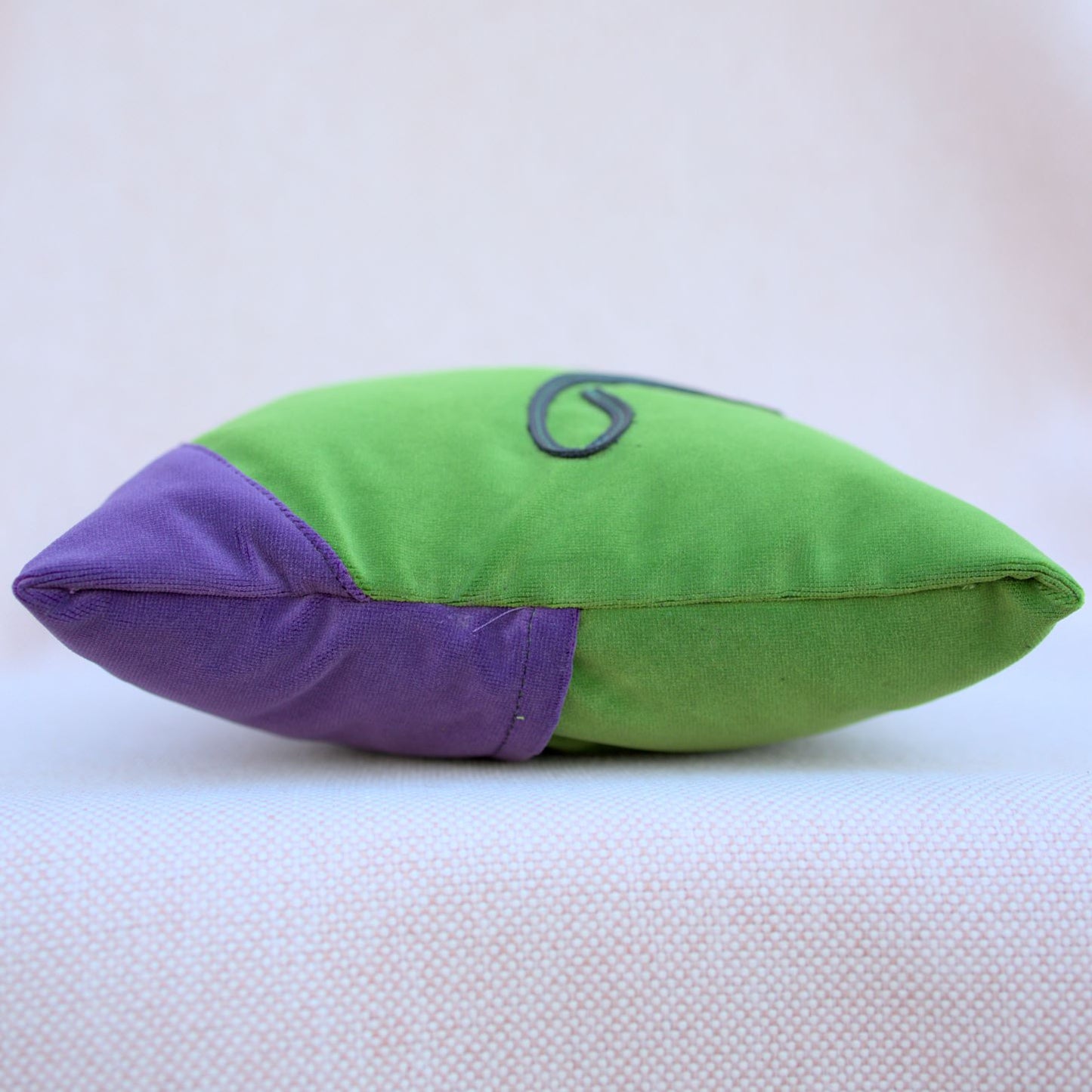 velvet face pillow green purple side