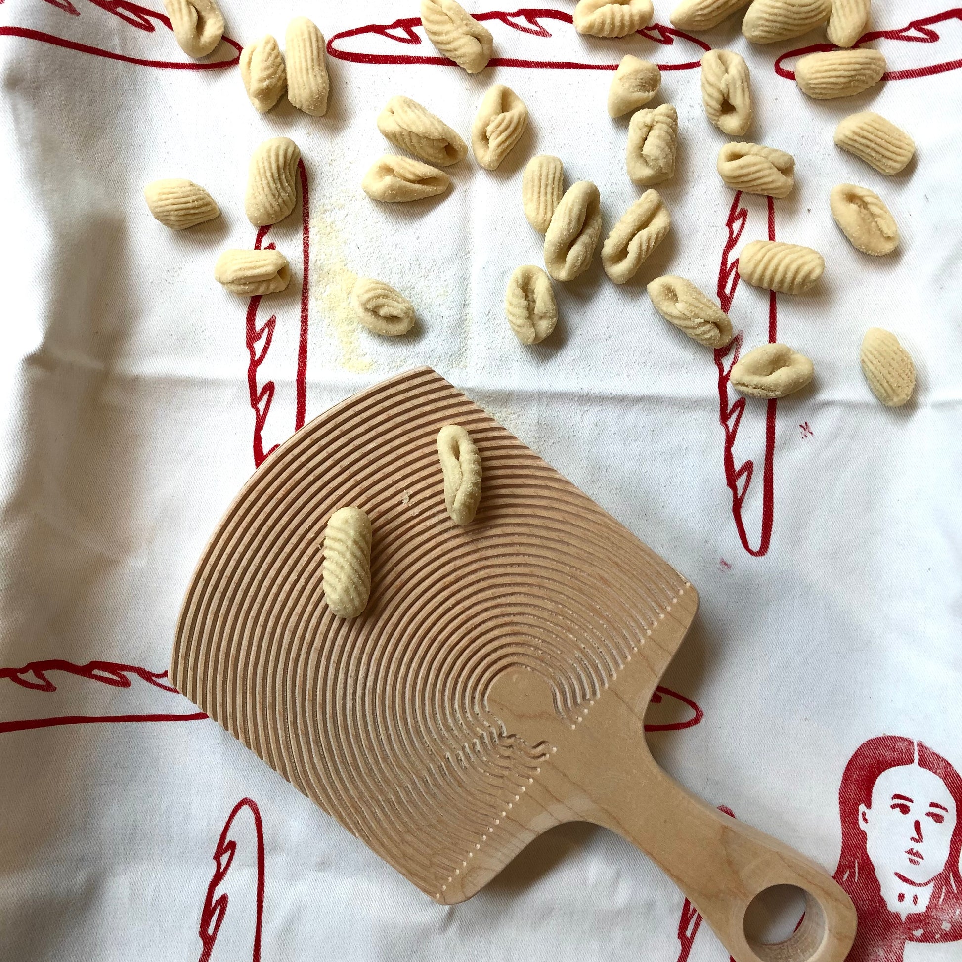Homamade Pasta board cavatelli, cameo,