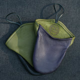 pisatchio green, concord grape purple, black, oven mitts, front and back leather