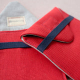travel pocket, pouch, linen, canvas, tomato red and grey detail