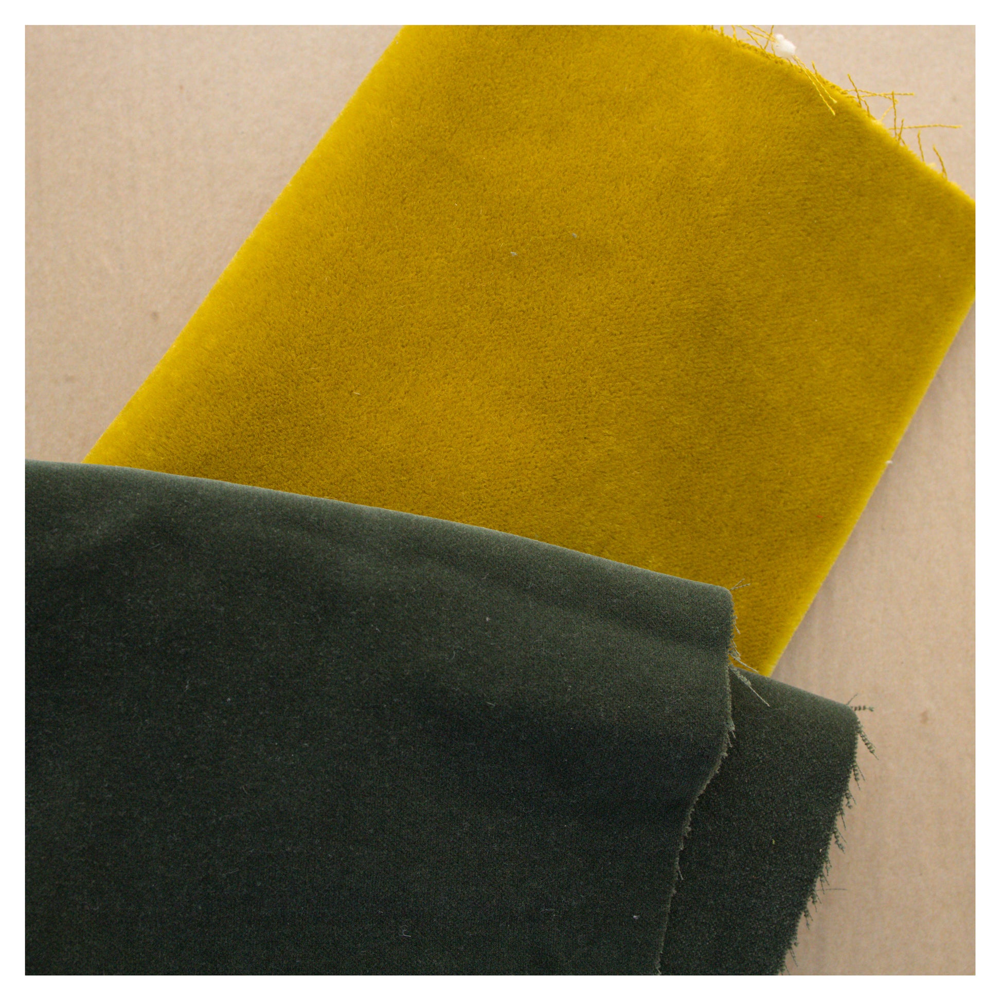 green velvet and golden mohair fabrics