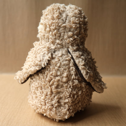 Back of all natural wool cotton and silk owl toy plushie dyed with tea