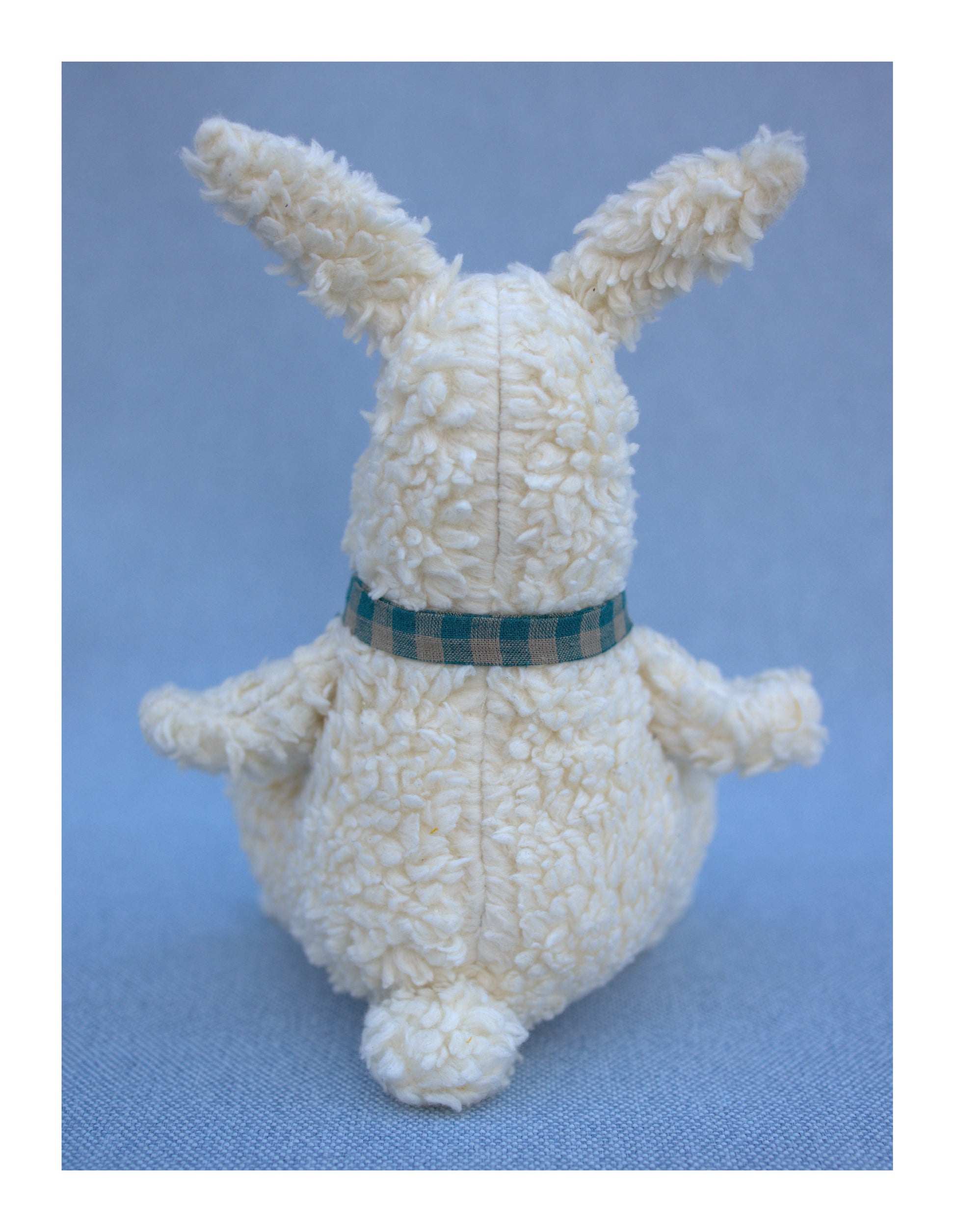 Aster cottontail handmade all natural cotton bunny plushie toy stuffed animal back view