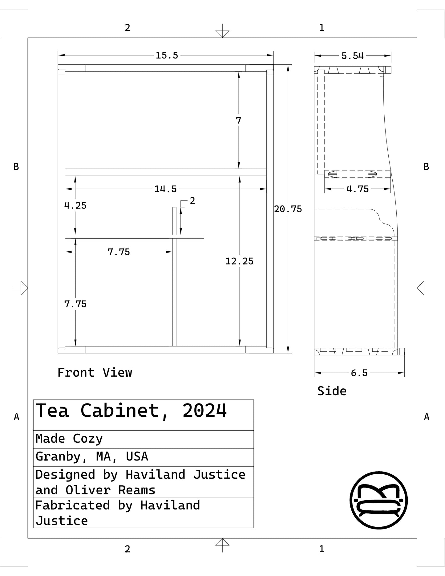 line sheet for tea cabinet with dimensions