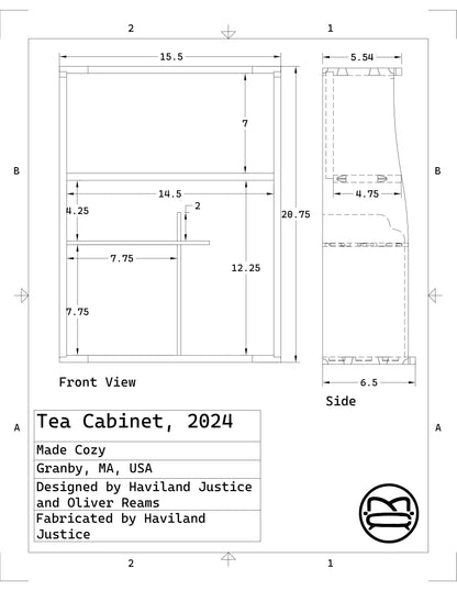 line sheet for tea cabinet with dimensions