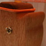 log lamp switch, mandarin linen shade, oak, brass
