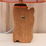 log lamp base, mandarin linen shade, oak, brass