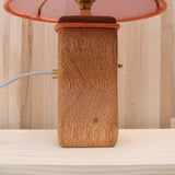 log lamp side, mandarin linen shade, oak, brass