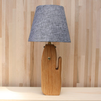 log lamp front, charcoal linen shade, ebonized oak, brass