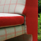 lineament chair, close up detail of face and cushion, red and grey
