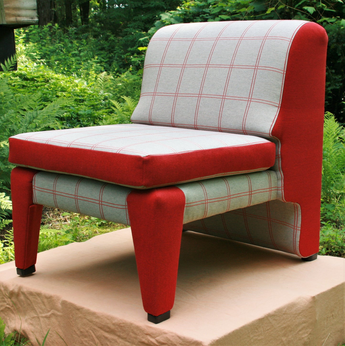 lineament chair, angled view, red and grey