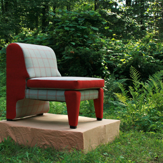 lineament chair, in woods, red and grey