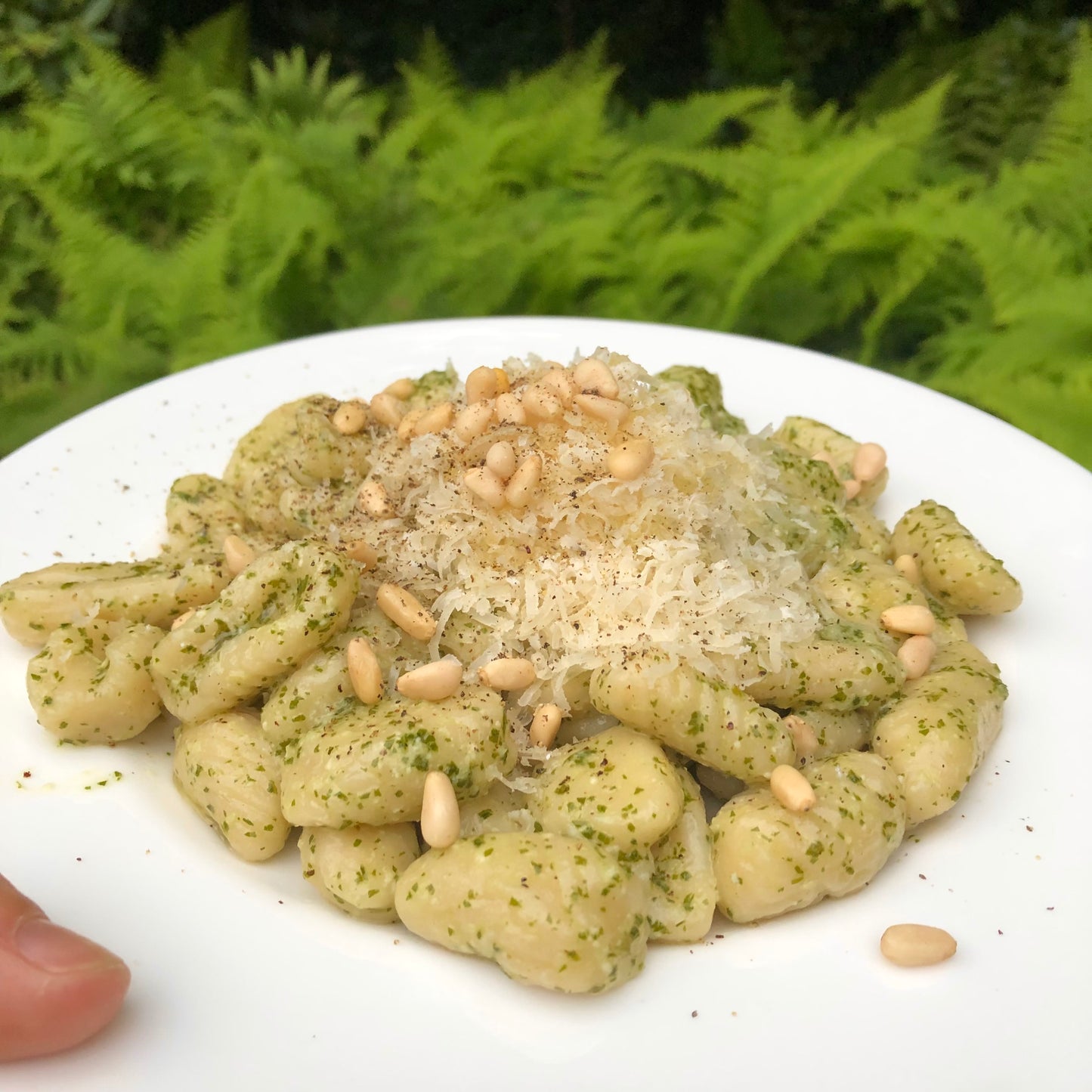 Homemade cavatelli pasta, pesto, cavatelli board