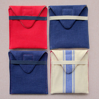 travel pocket, pouch, linen, canvas, red blue canvas