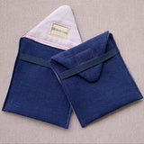 travel pocket, pouch, linen, canvas, indigo and pink