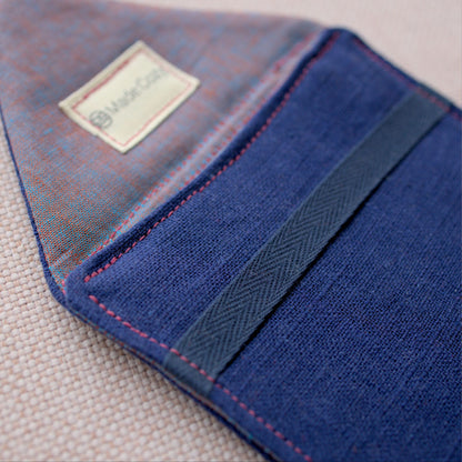 travel pocket, pouch, linen, canvas, inidgo and purple