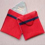 travel pocket, pouch, linen, canvas, tomato red and grey 