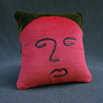 face pillow cherry red and moss green